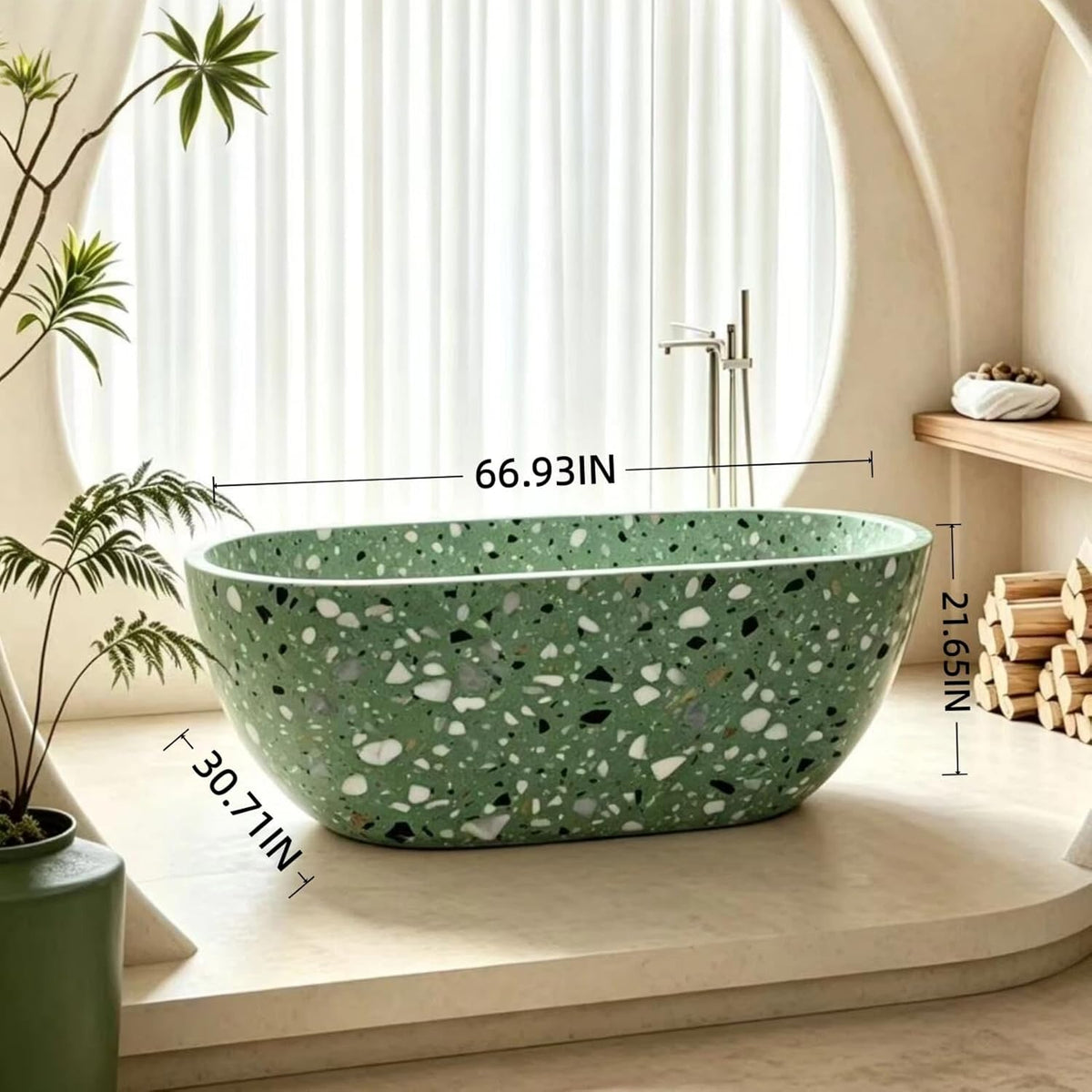 Aihm-Lon Freestanding Bathtubs - Bathtub with Green Oval Design