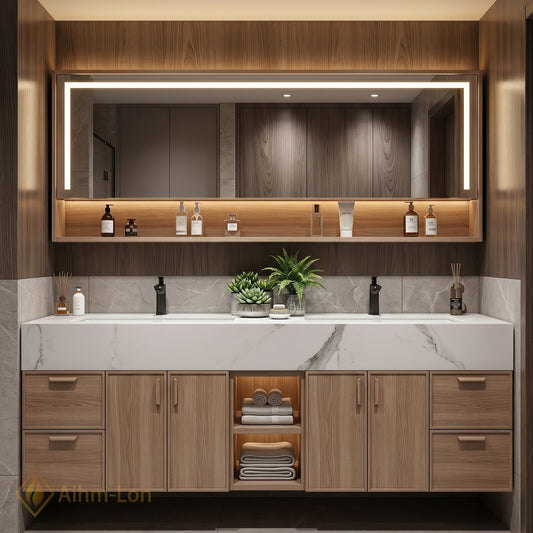 76''-96'' Double Bathroom Vanity with Sink Floating Wall-Mounted Cabinetry Mounted Solid Wood