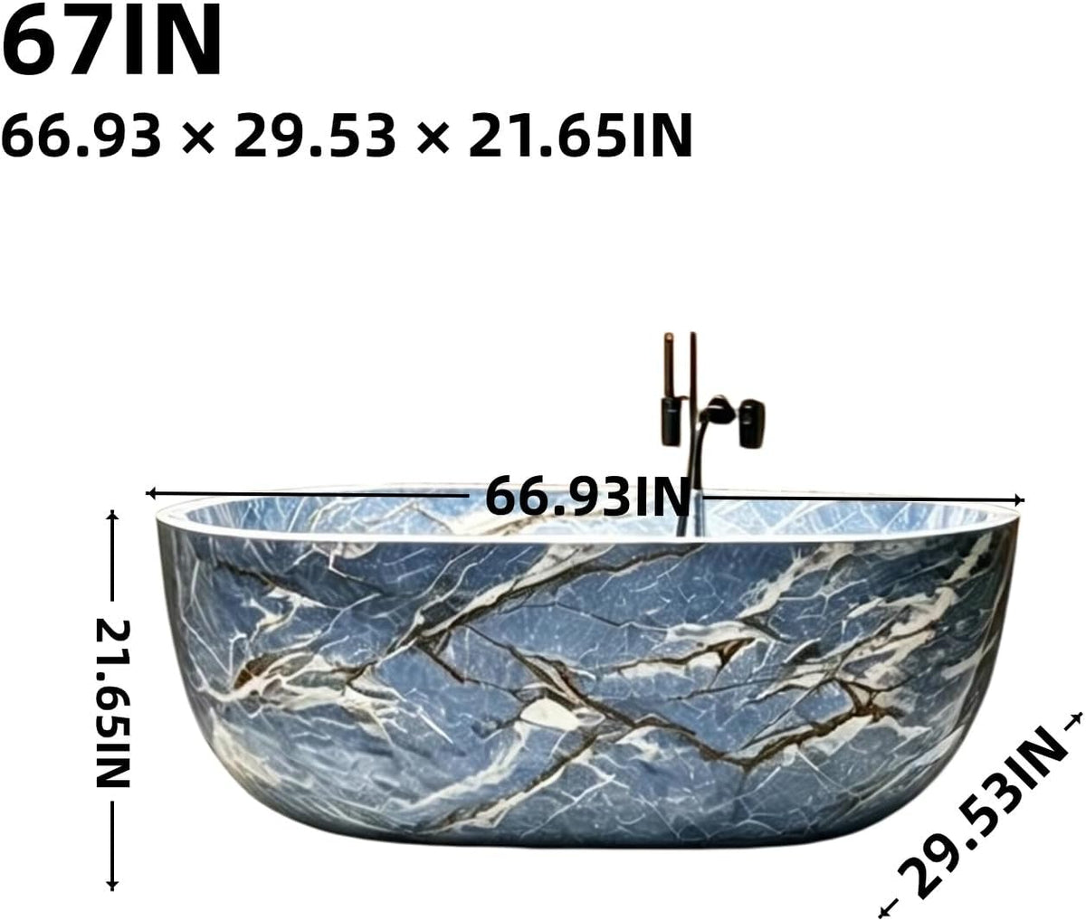Aihm-Lon Freestanding Bathtubs - Modern Bathtub with Blue Marble Finish