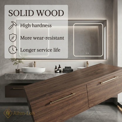 60''-96'' Double Bathroom Vanity with Sink Dark Wood Drawers Large Marble Top
