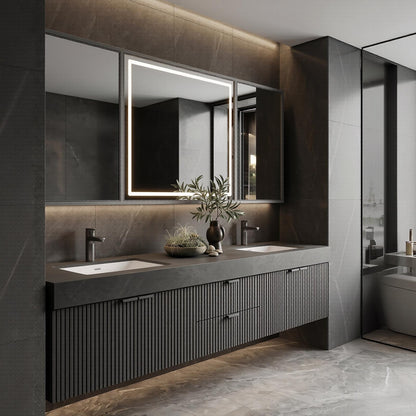 60''-96'' Double Bathroom Vanity with Sink Ribbed Front Doors Matte Dark Cabinet