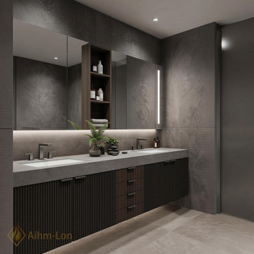 70''-96'' Double Bathroom Vanity with Sink Vertical Slatted Panels Central Drawer Storage