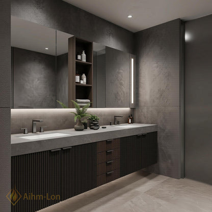 70''-96'' Double Bathroom Vanity with Sink Vertical Slatted Panels Central Drawer Storage