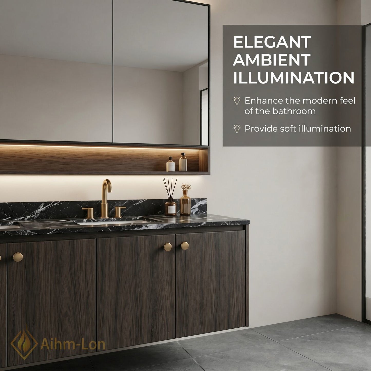 60''-96'' Modern Bathroom Vanity with Sink Double Sink Dark Wood Grained Floating Cabinet