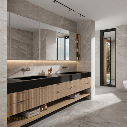 78''-96'' Modern Floating Double Bathroom Vanity with Sink Wood Grain Slatted Drawer