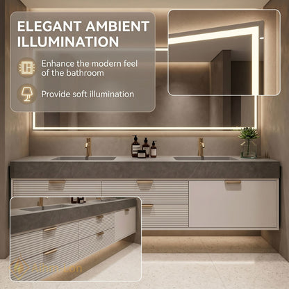 60''-96'' Double Bathroom Vanity with Sink Grey Modern Stone Texture Top Ribbed