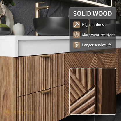 76''-96'' Floating Bathroom Vanity with Sink Geometric Slatted Wood Warm Grain Texture