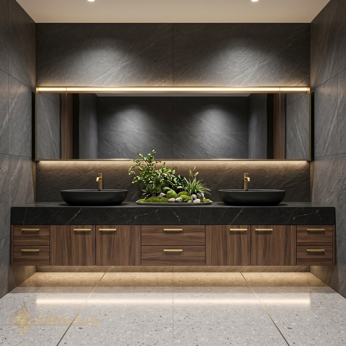 78''-96'' Double Bathroom Vanity with Sink Dark Wood Finish Drawer Storage