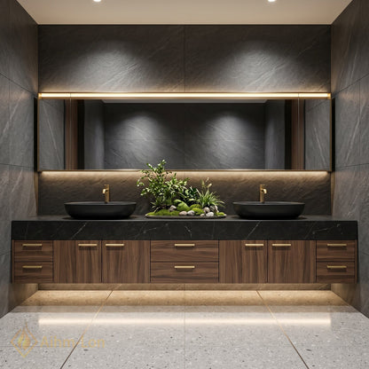 78''-96'' Double Bathroom Vanity with Sink Dark Wood Finish Drawer Storage