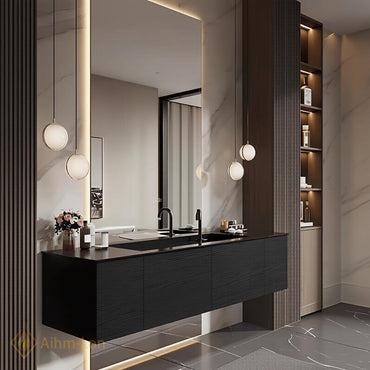 36''-110'' Double Bathroom Vanity with Sink Modern Sleek Dark Finish Spacious Shelving
