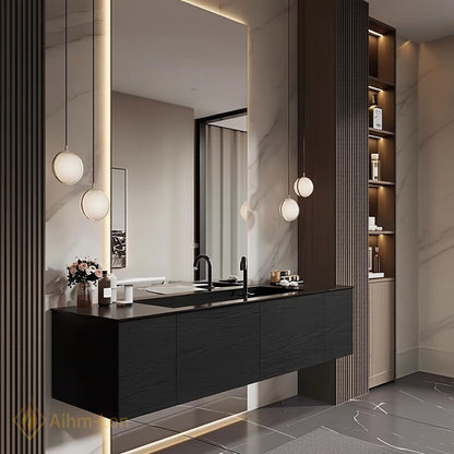 36''-110'' Double Bathroom Vanity with Sink Modern Sleek Dark Finish Spacious Shelving
