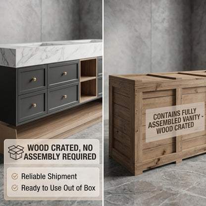 60''-96'' Double Bathroom Vanity with Sink Modern Floating Marble Top Open Wood Shelving