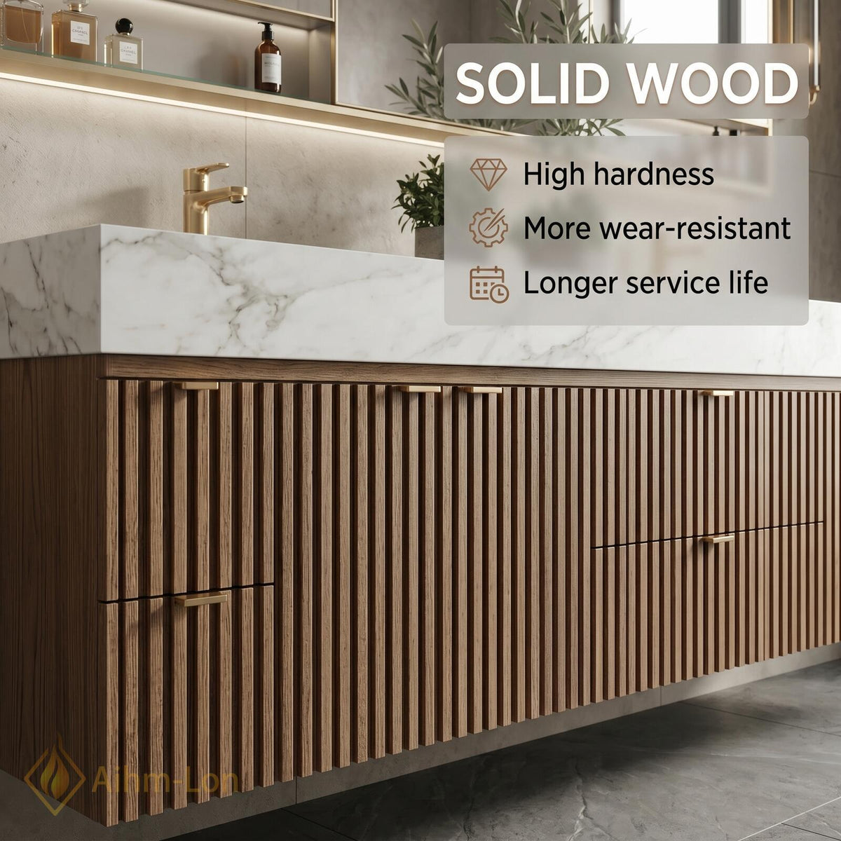60''-96'' Double Bathroom Vanity with Sink Modern Floating Basins Vertical Slatted Front