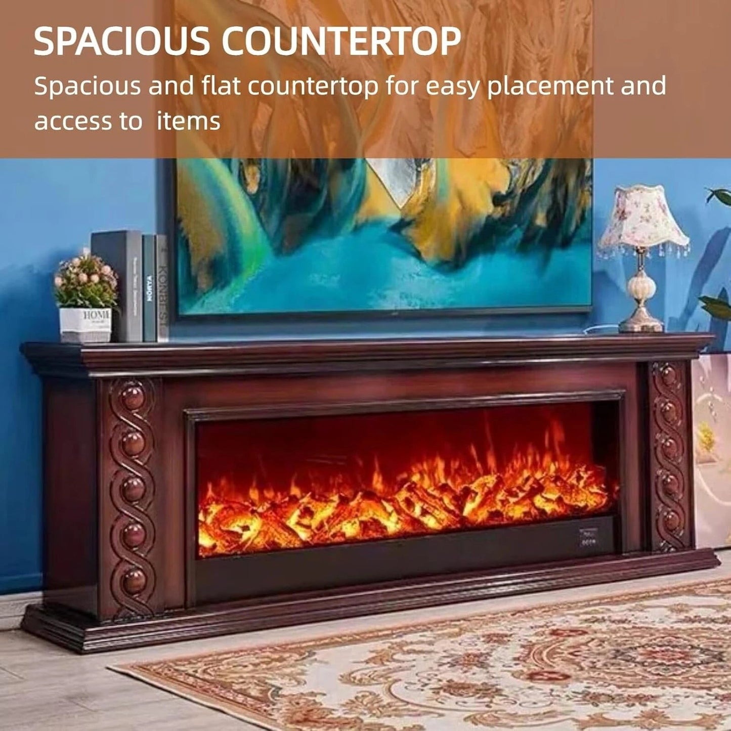 Aihm-Lon Vintage Electric Fireplace with Twisted Rope Pattern 79”