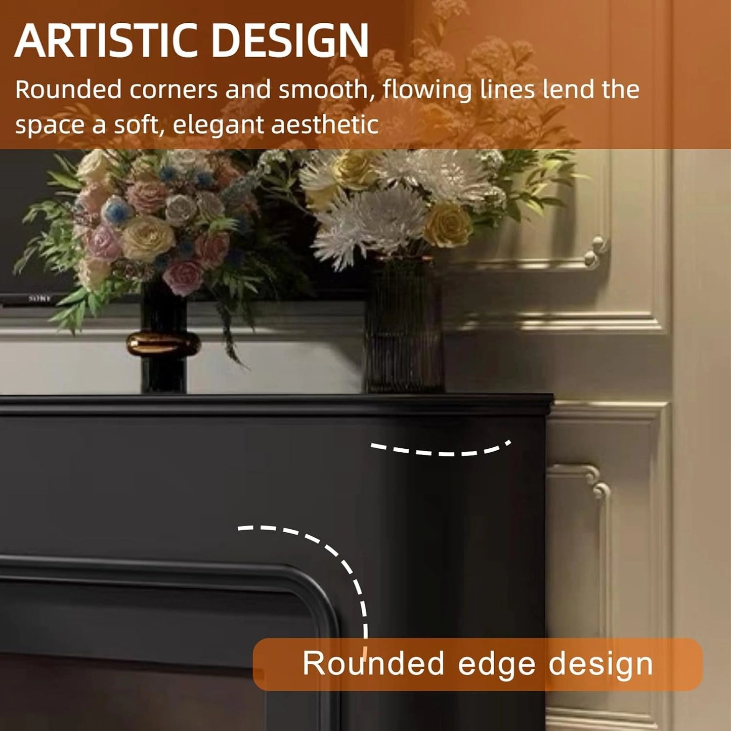 Aihm-Lon Modern Electric Fireplace Curved Corner and Simple Countertop 47”-79”