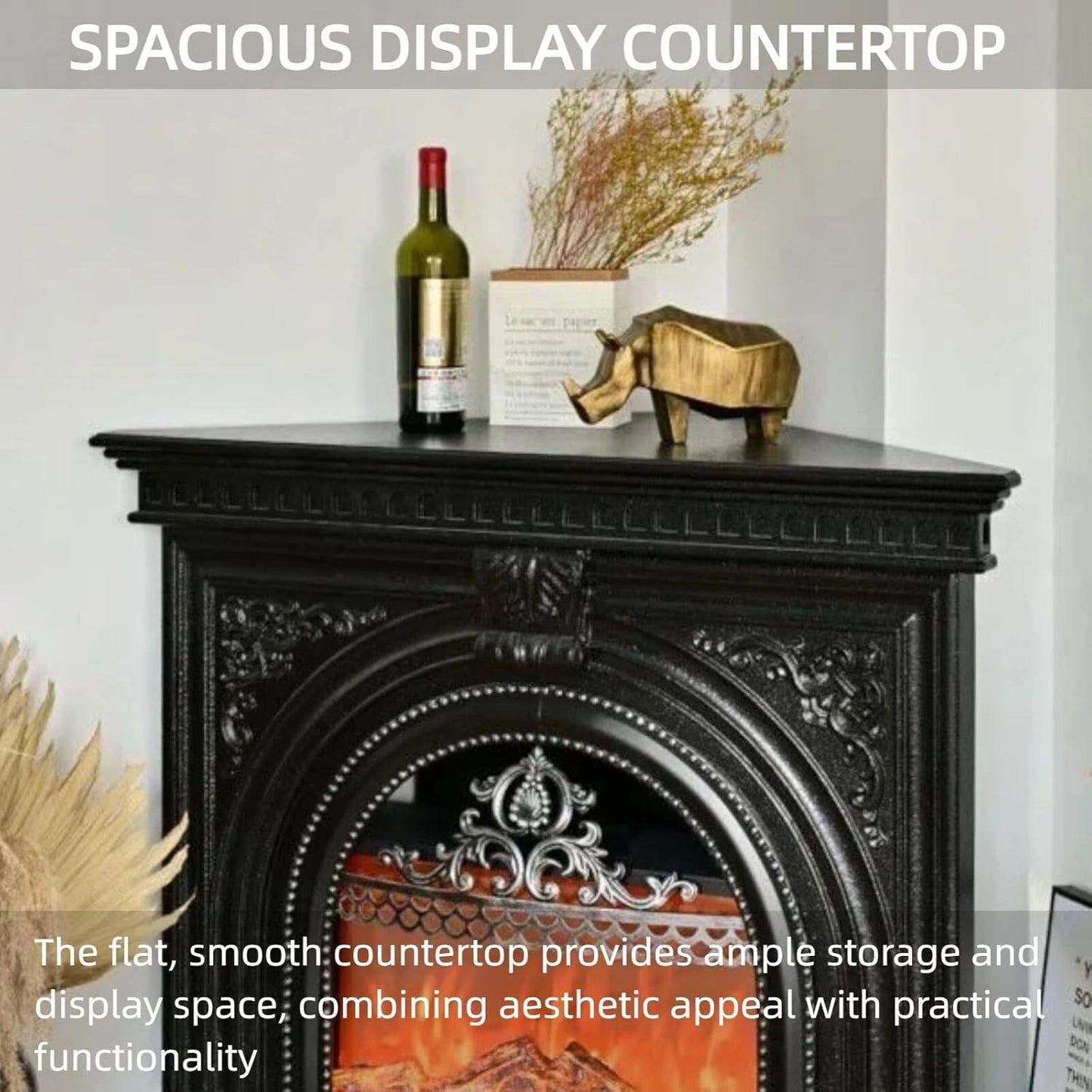 Aihm-Lon Corner Electric Fireplace with Triangular Cabinet and Modern Carving 39”