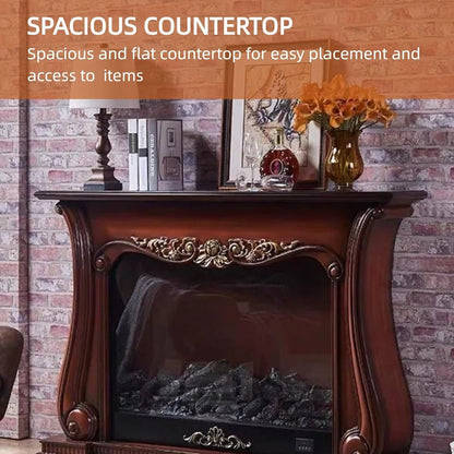 Aihm-Lon Brown Electric Fireplace with Wood Grain and Carved Decoration 59”