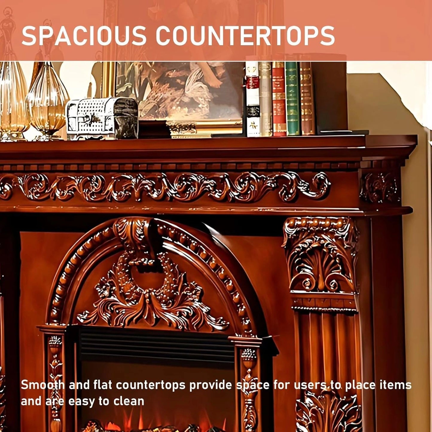 Aihm-Lon Electric Fireplace Includes Exquisite 3D Embossed Flower Design 71”