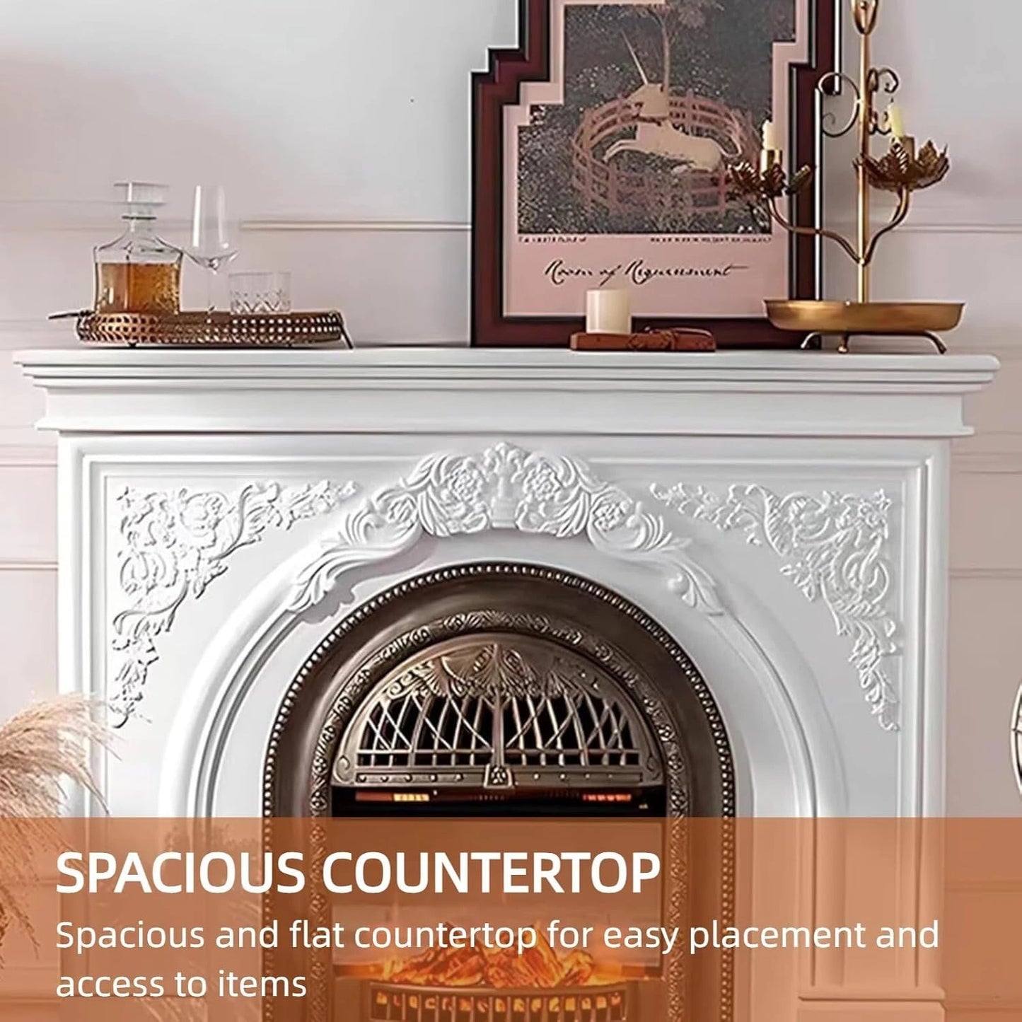 Aihm-Lon Freestanding Electric Fireplace Vintage Tall Chimenea TV Stand 51”