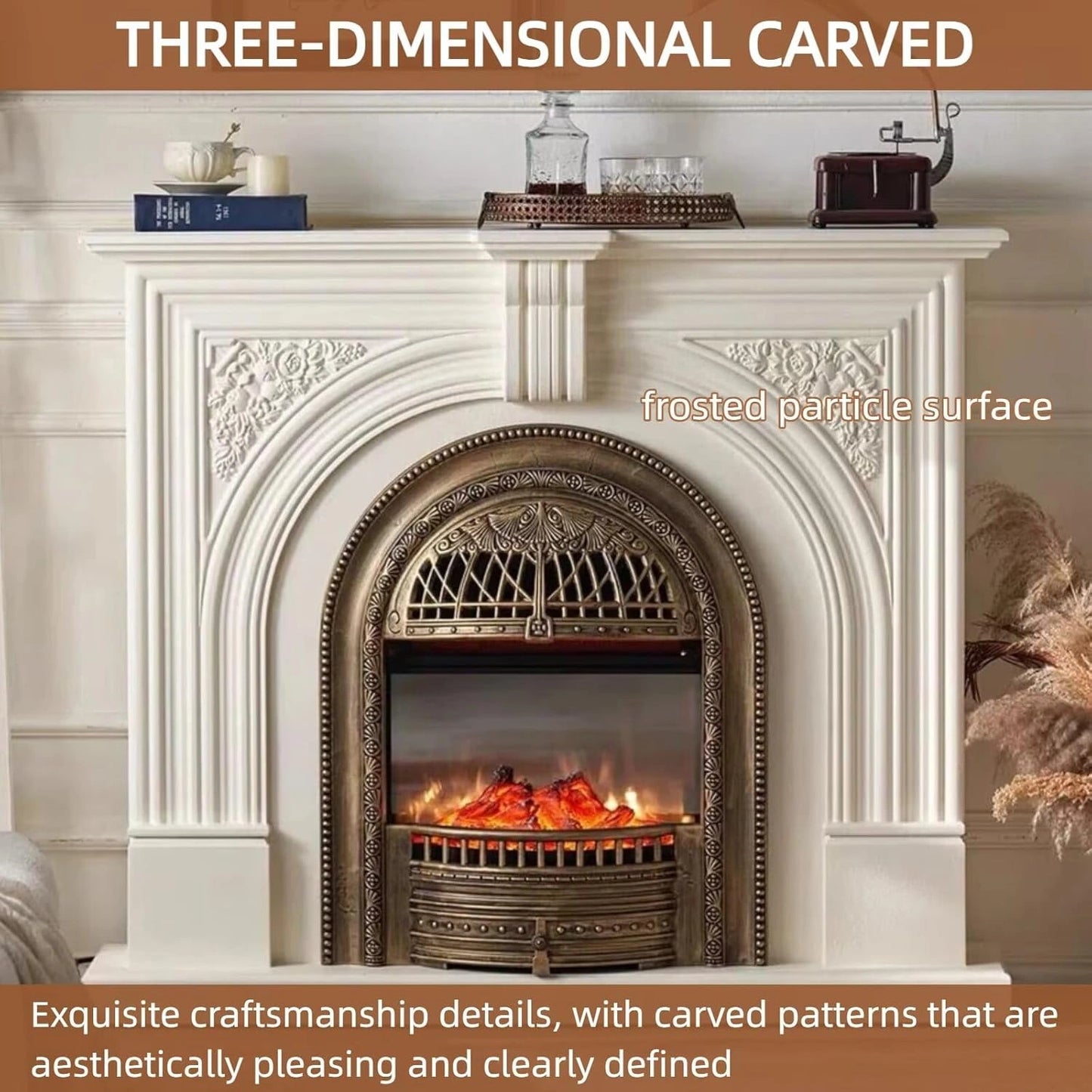 Aihm-Lon Vintage Electric Fireplace Includes Real Flame Insert and Heating Function 51”