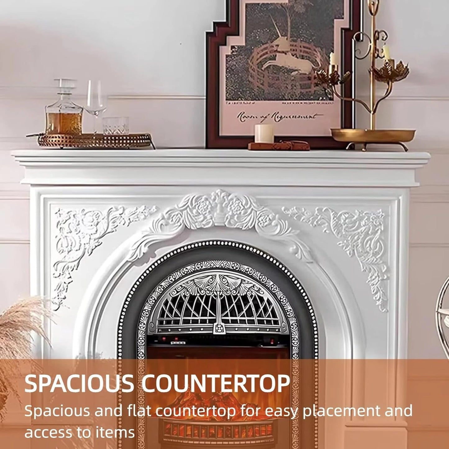 Aihm-Lon Freestanding Electric Fireplace Vintage Tall Chimenea TV Stand 51”