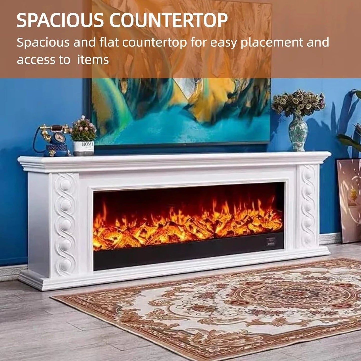 Aihm-Lon Vintage Electric Fireplace with Twisted Rope Pattern 79”