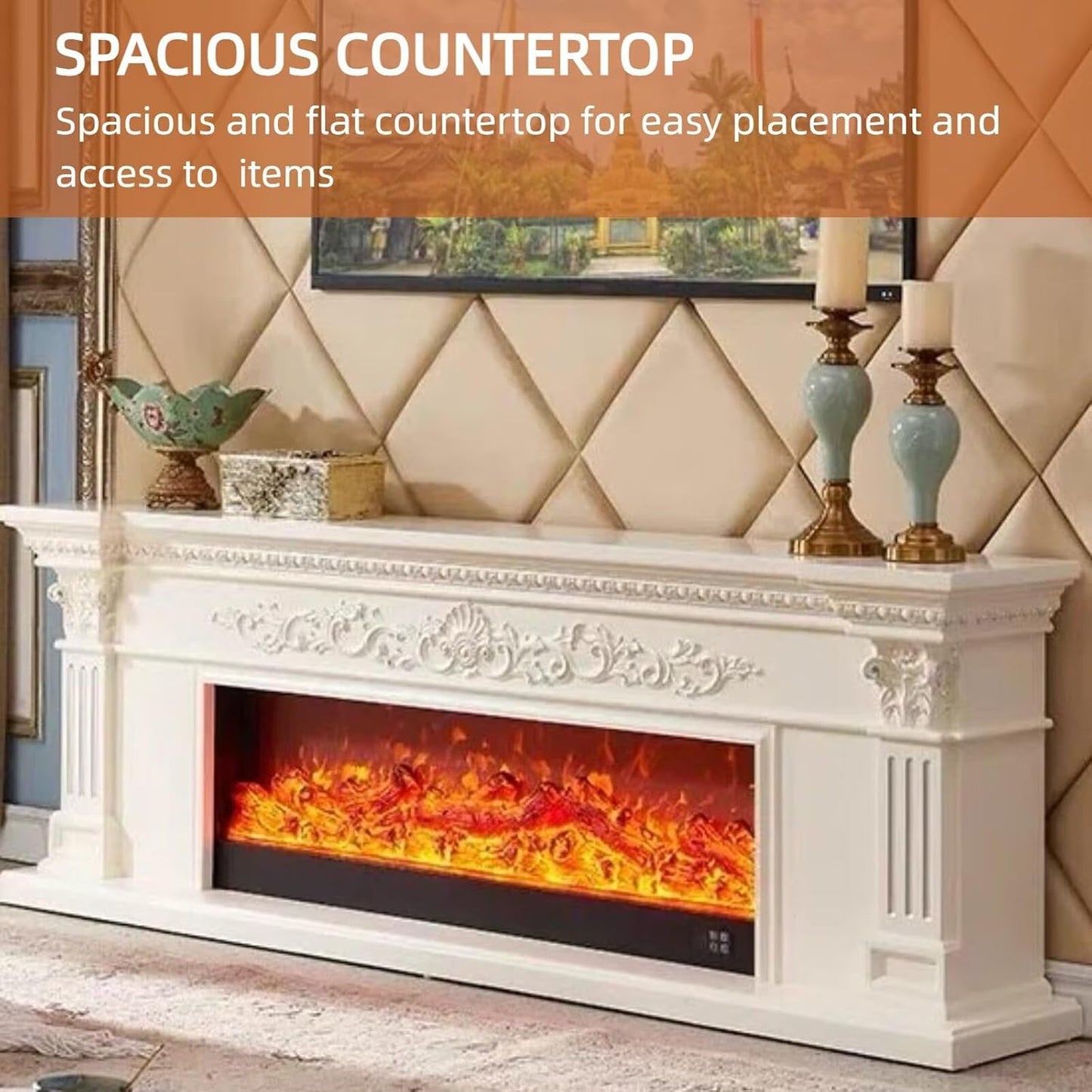 Aihm-Lon White Electric Fireplace with Decorative Flame 79”