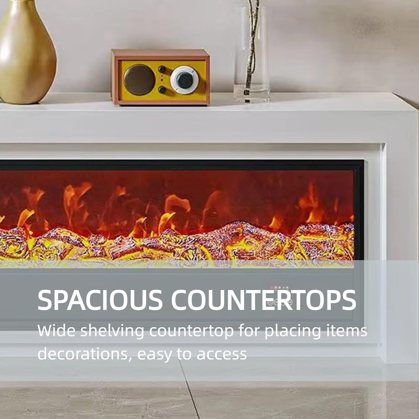 Aihm-Lon Modern Electric Fireplace with Spacious Top Shelf 59”-95”