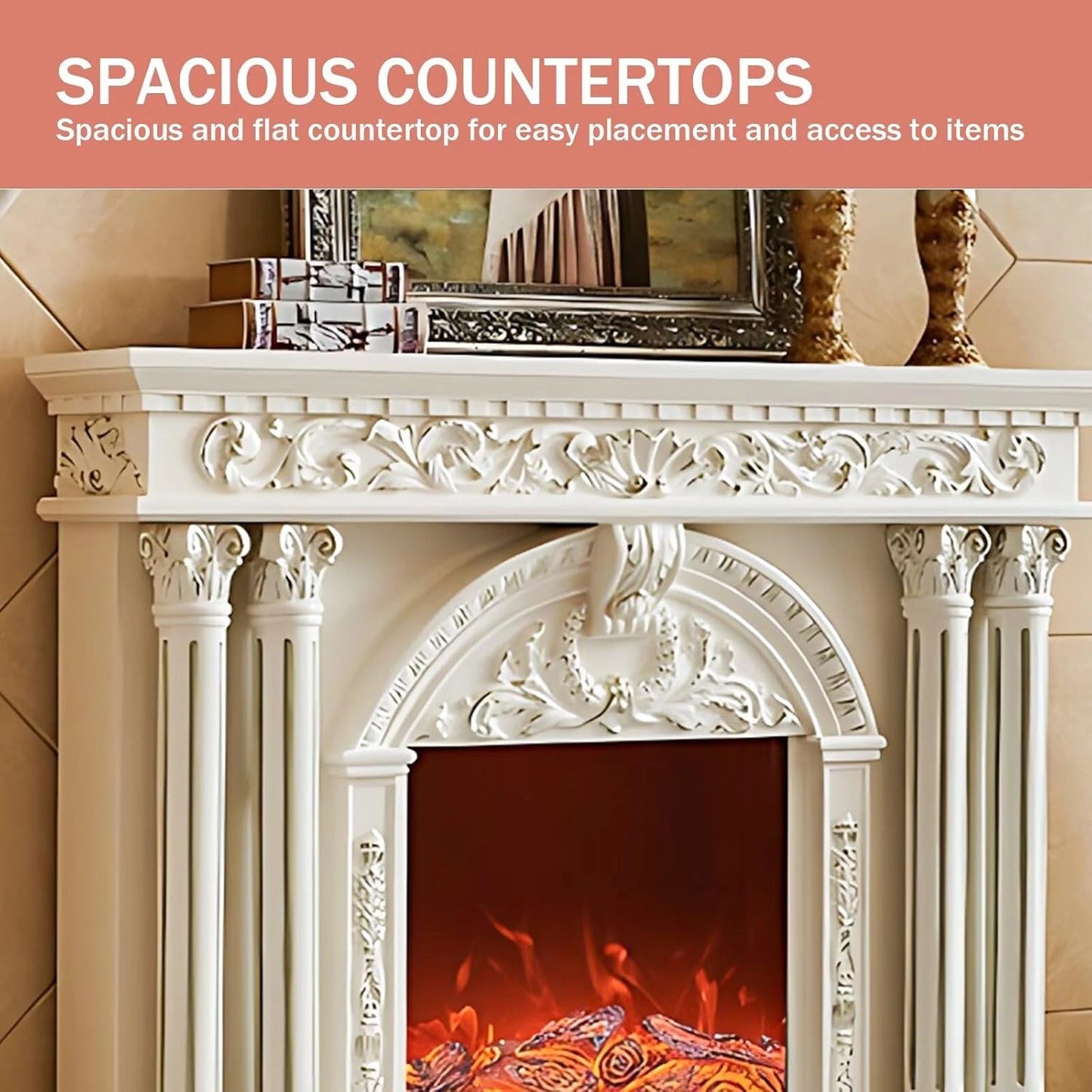 Aihm-Lon Elegant Electric Fireplace with Arched Carved Door Design 59”