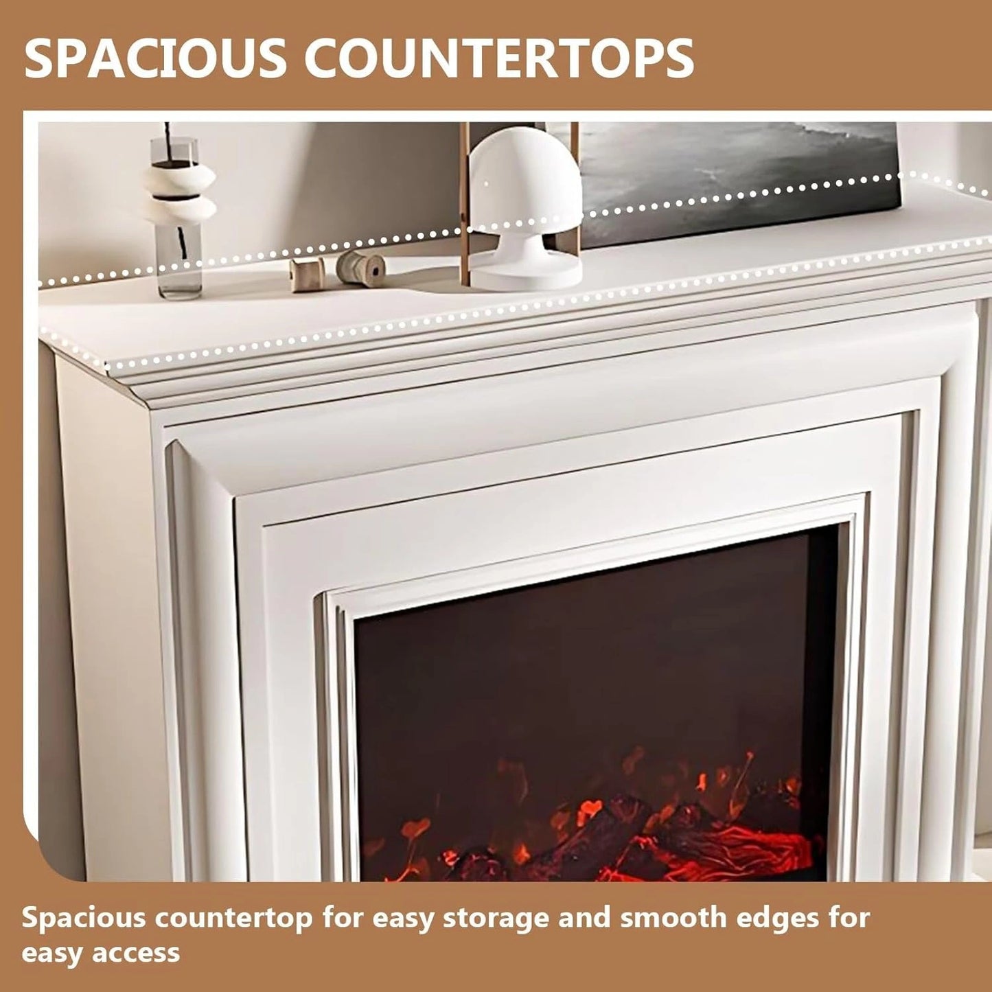 Aihm-Lon Electric Fireplace with Layered Lines White TV Stand 47”