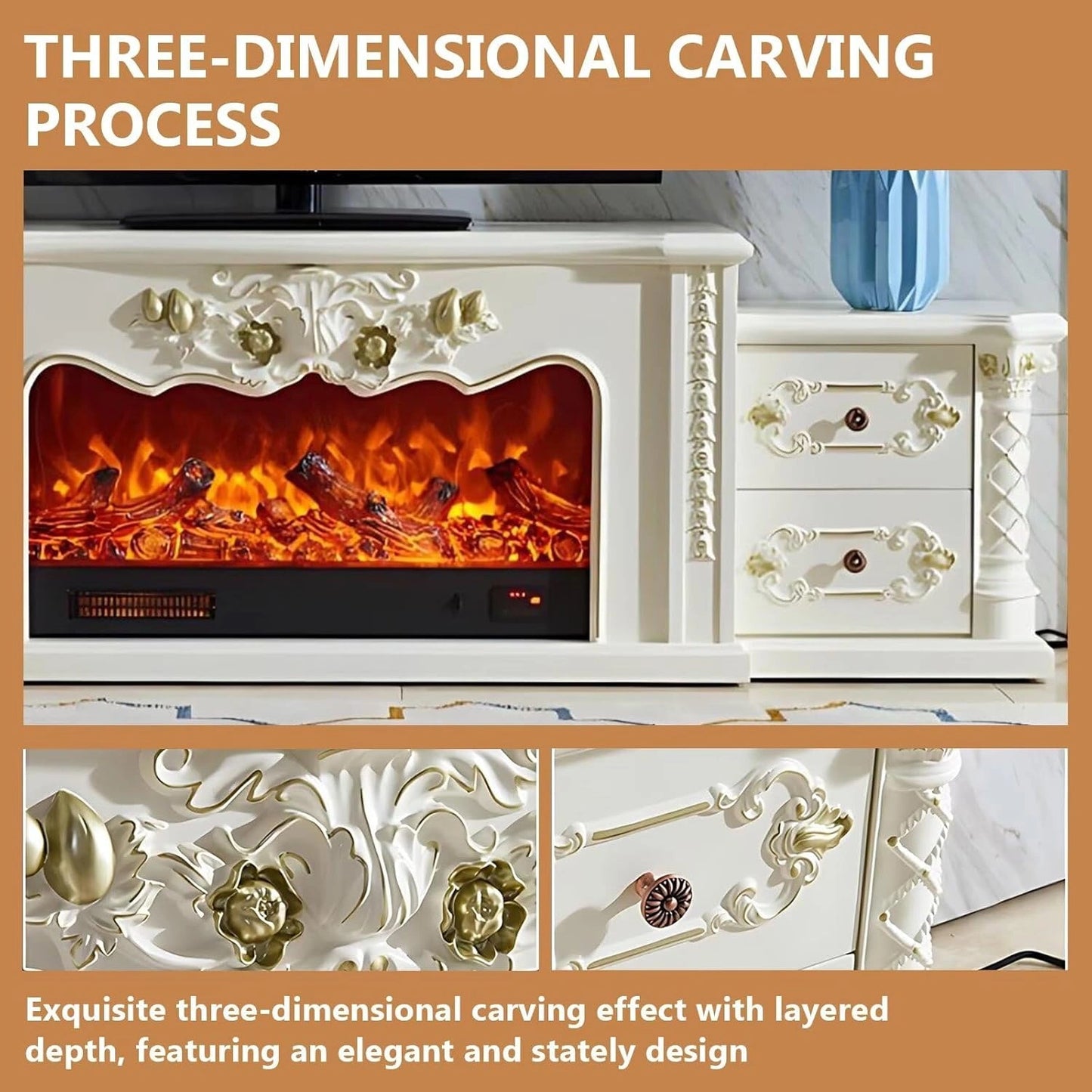 Aihm-Lon Luxury Electric Fireplace with Mantel Includes Vintage Carving 81”