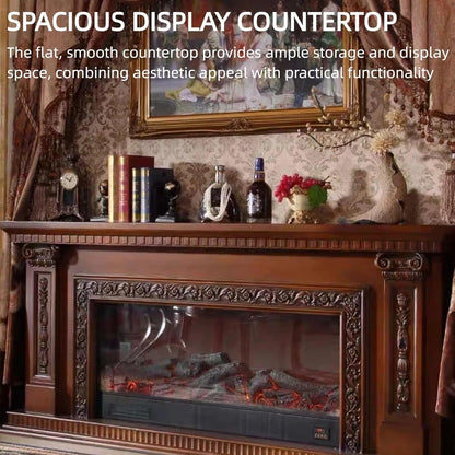 Aihm-Lon Vintage Electric Fireplace with Brown Floral Relief 79”