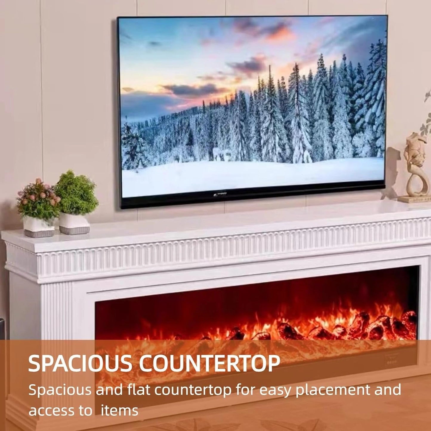 Aihm-Lon Decorative Electric Fireplace with White Concave-Convex Lines 79”