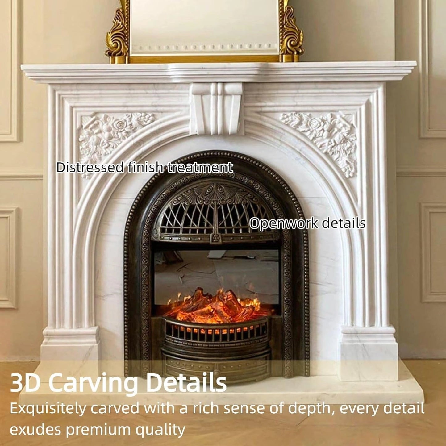 Aihm-Lon Tall Electric Fireplace Includes White Luxury Classic Carving 51”