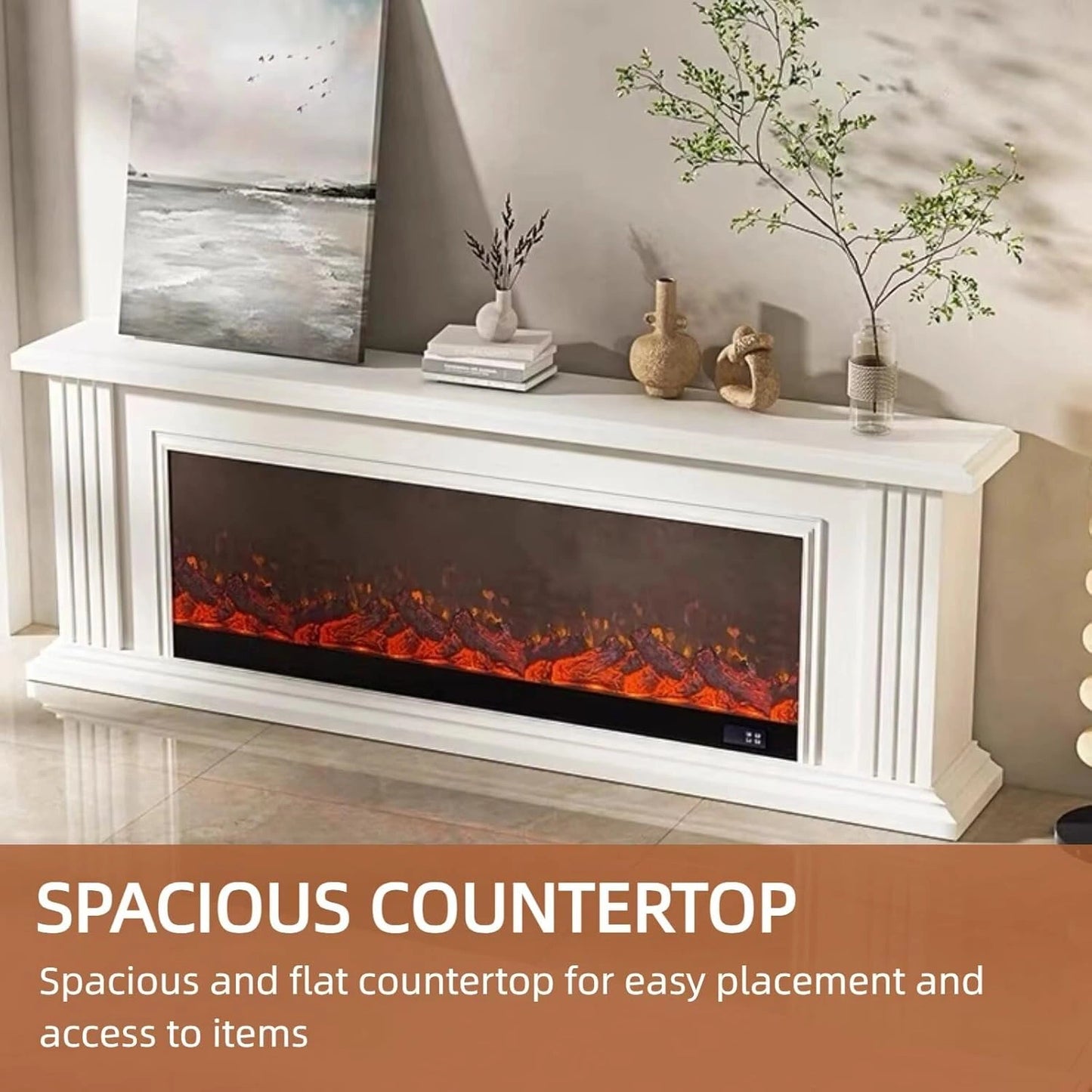 Aihm-Lon Electric Fireplace White Indoor Chimenea TV Stand 79”