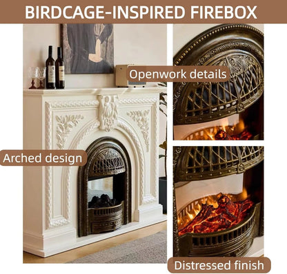 Aihm-Lon White Electric Fireplace Solid Wood Cabinet with Real Flame Insert 47”-59”