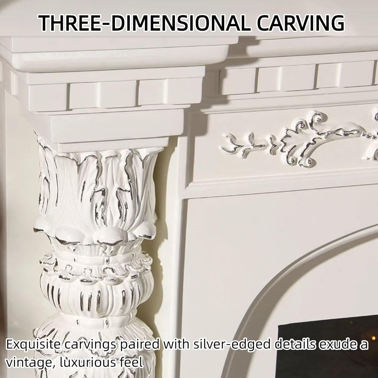 Aihm-Lon Electric Fireplace Includes Ornate Carvings & Double-Column Design 59”