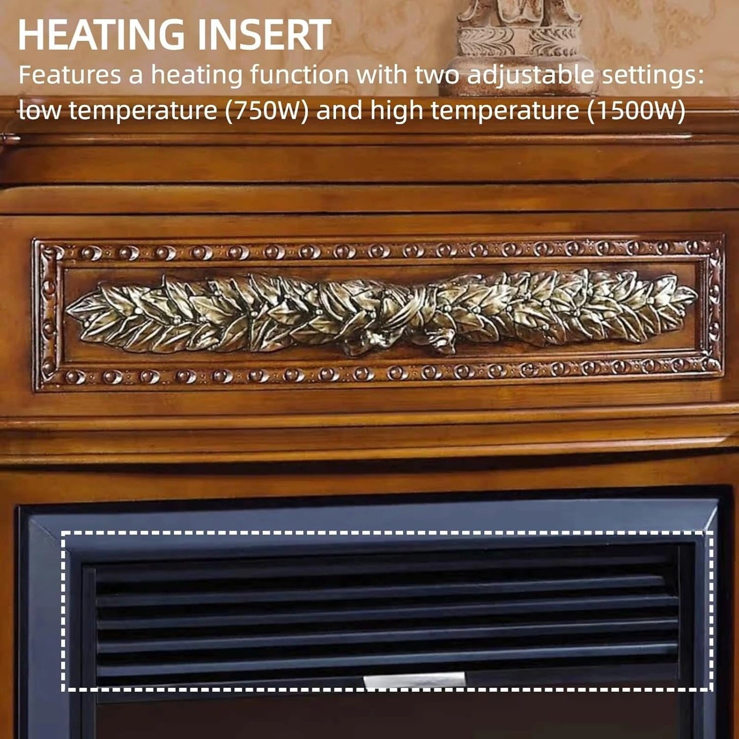 Aihm-Lon Brown Electric Fireplace Includes Ornate Carved Detail 47”