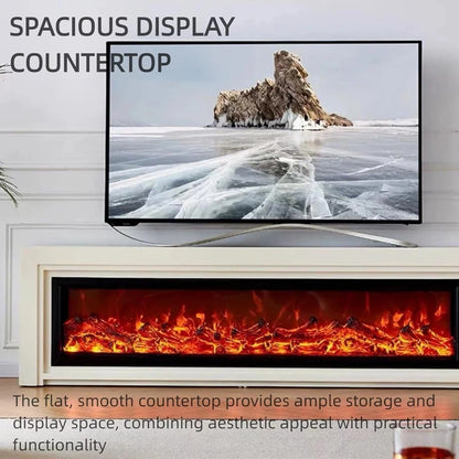 Aihm-Lon Electric Fireplace Includes White Modern Layered Line Design 63”-79”
