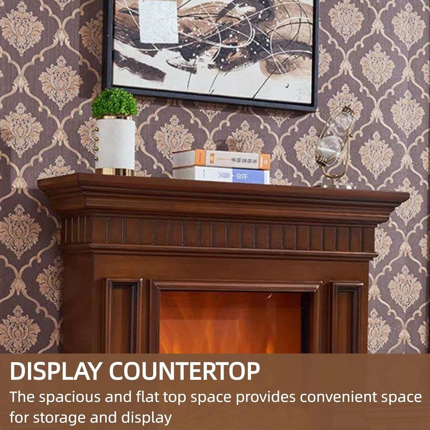 Aihm-Lon Brown Electric Fireplace Includes Classic Line Design 47”-59”