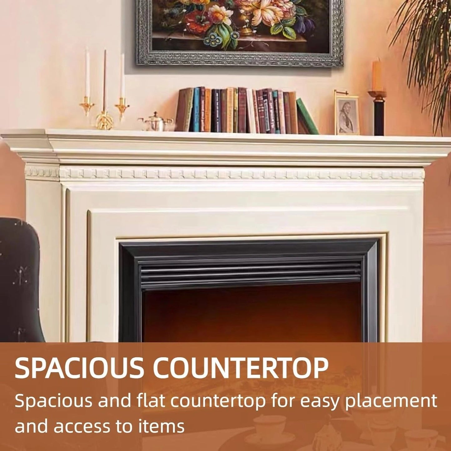 Aihm-Lon Indoor Electric Fireplace White Faux Chimenea TV Stand 73”