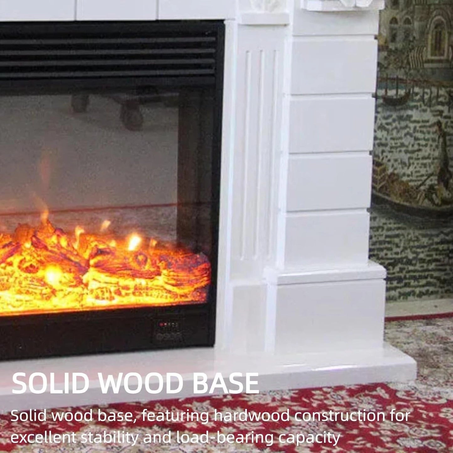 Aihm-Lon White Electric Fireplace Includes Vintage Rose Carving 51”