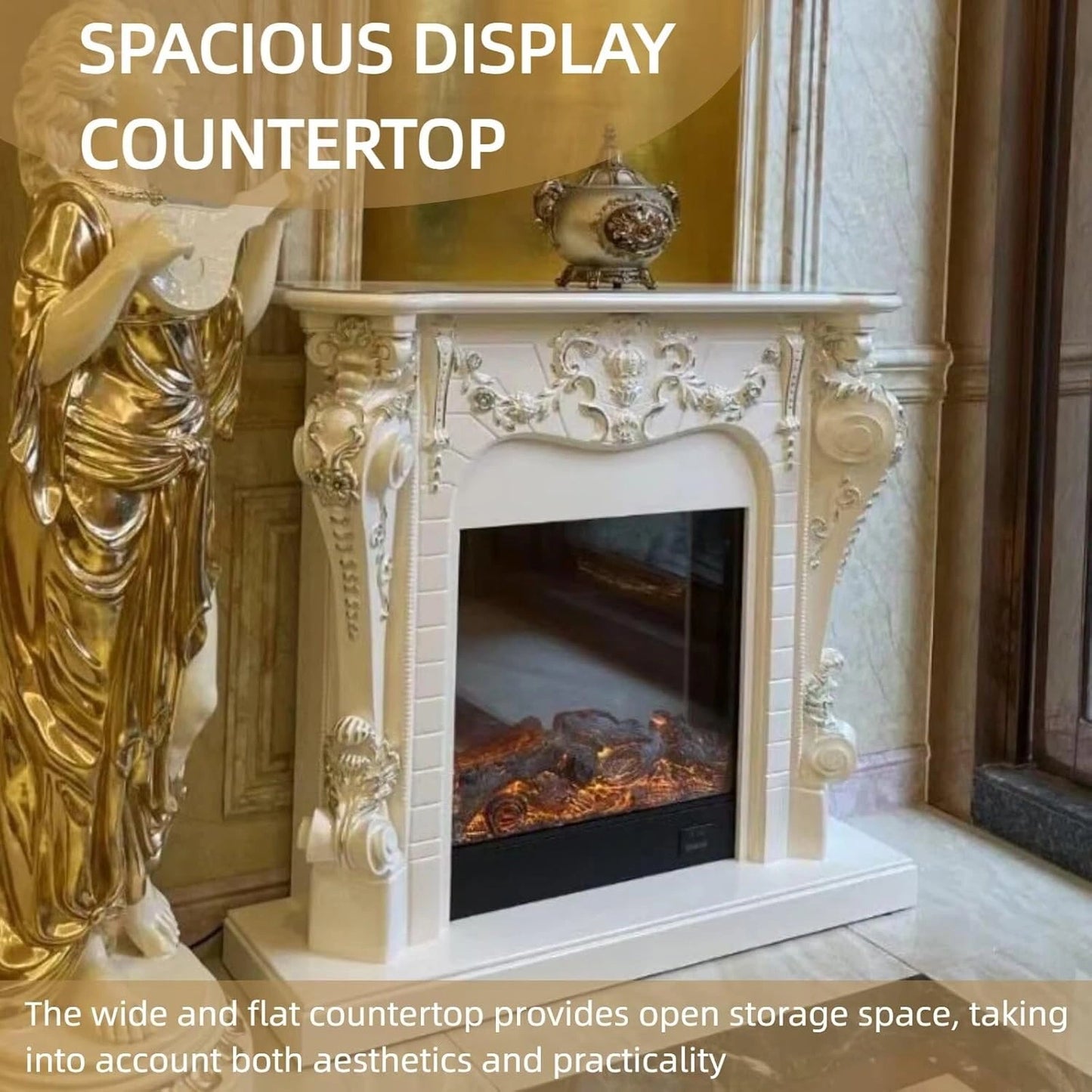 Aihm-Lon Faux Electric Fireplace Includes White European Three-Dimensional Carving 47”