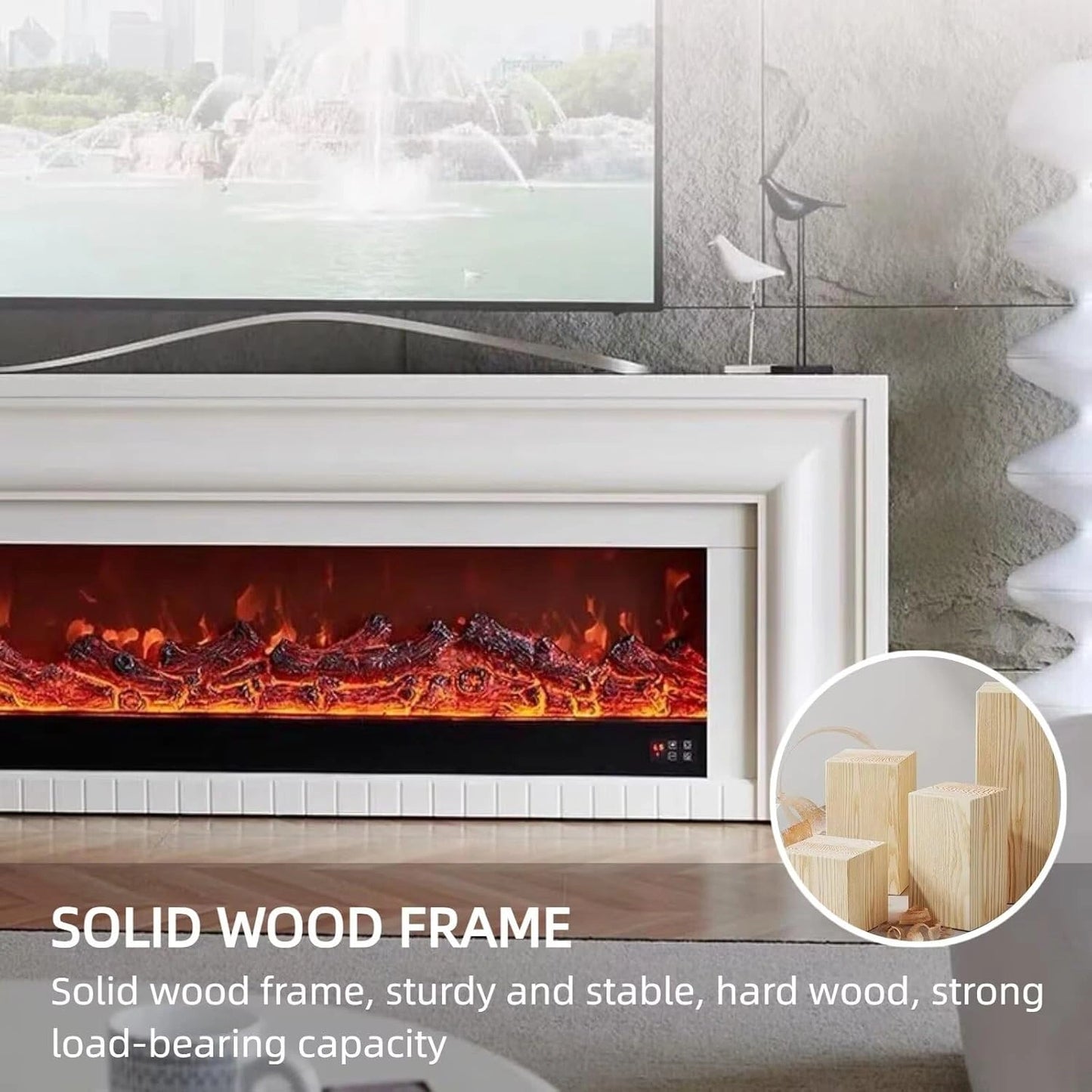 Aihm-Lon White Electric Fireplace with Ambient Light 79”