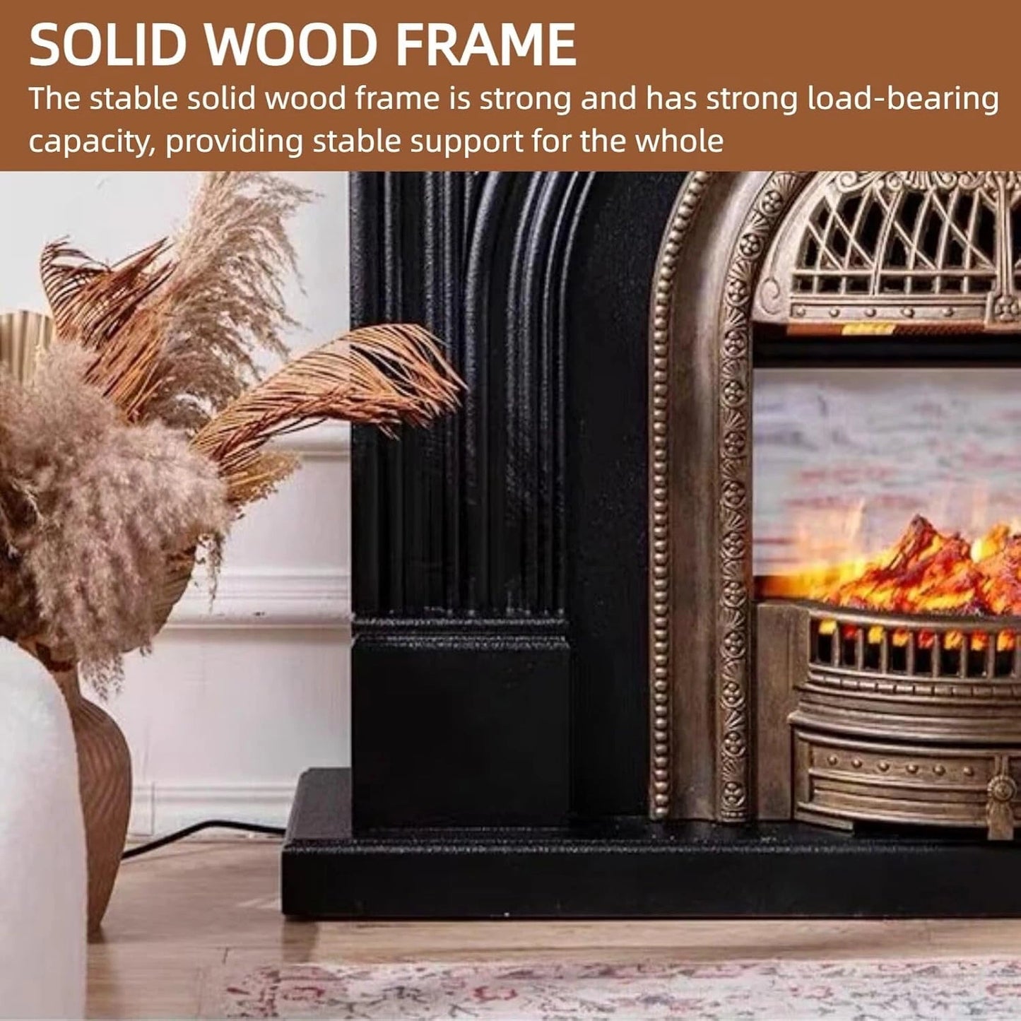 Aihm-Lon Tall Electric Fireplace with Metal Birdcage Firebox and Vintage Carving 51”