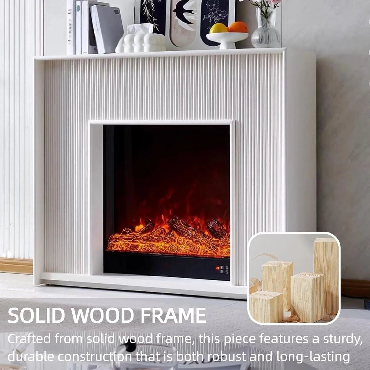 Aihm-Lon Electric Fireplace Includes White Stripes with Real Flame Insert 47”-59”