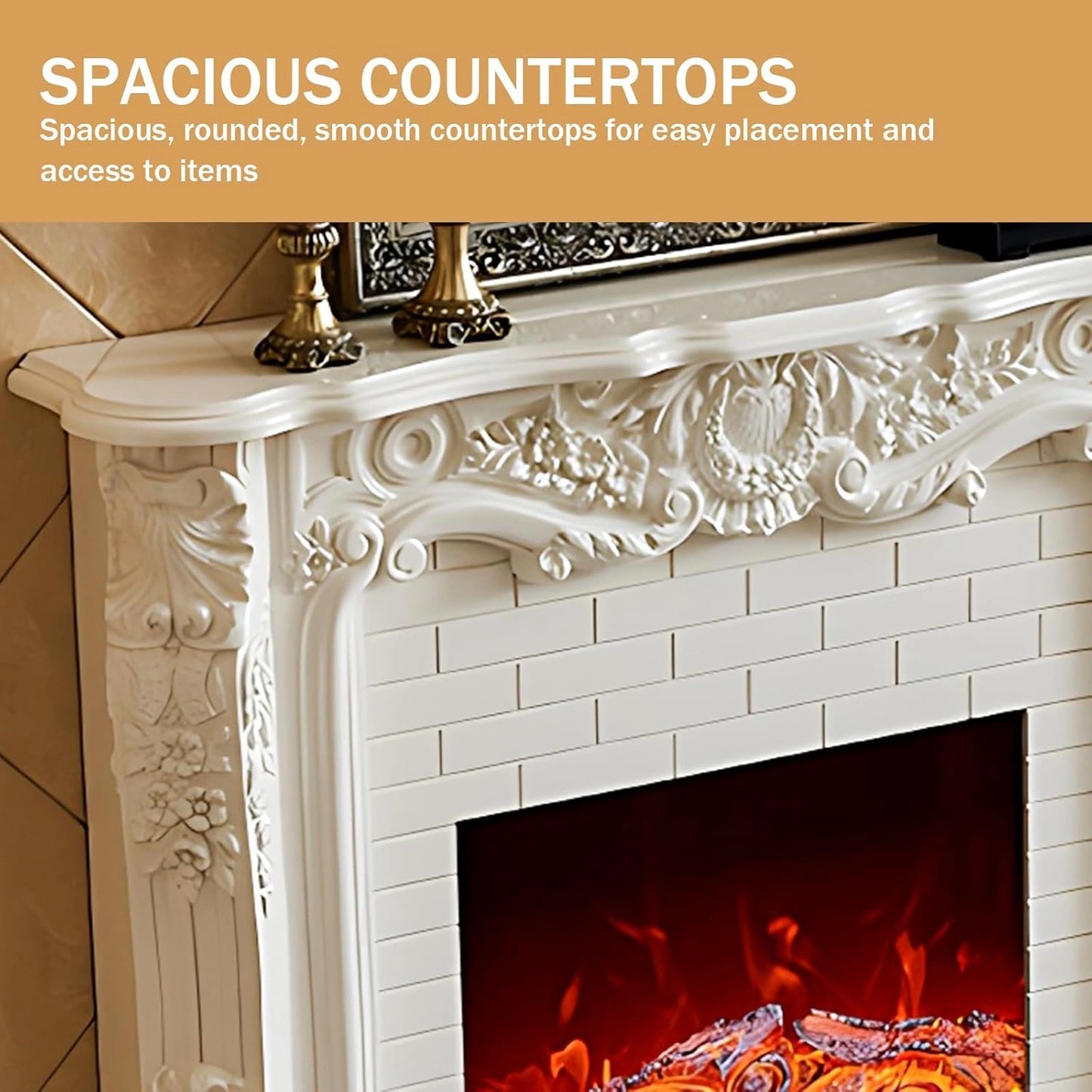 Aihm-Lon Modern Electric Fireplace Includes Retro Brick and Side Carving Design 59”