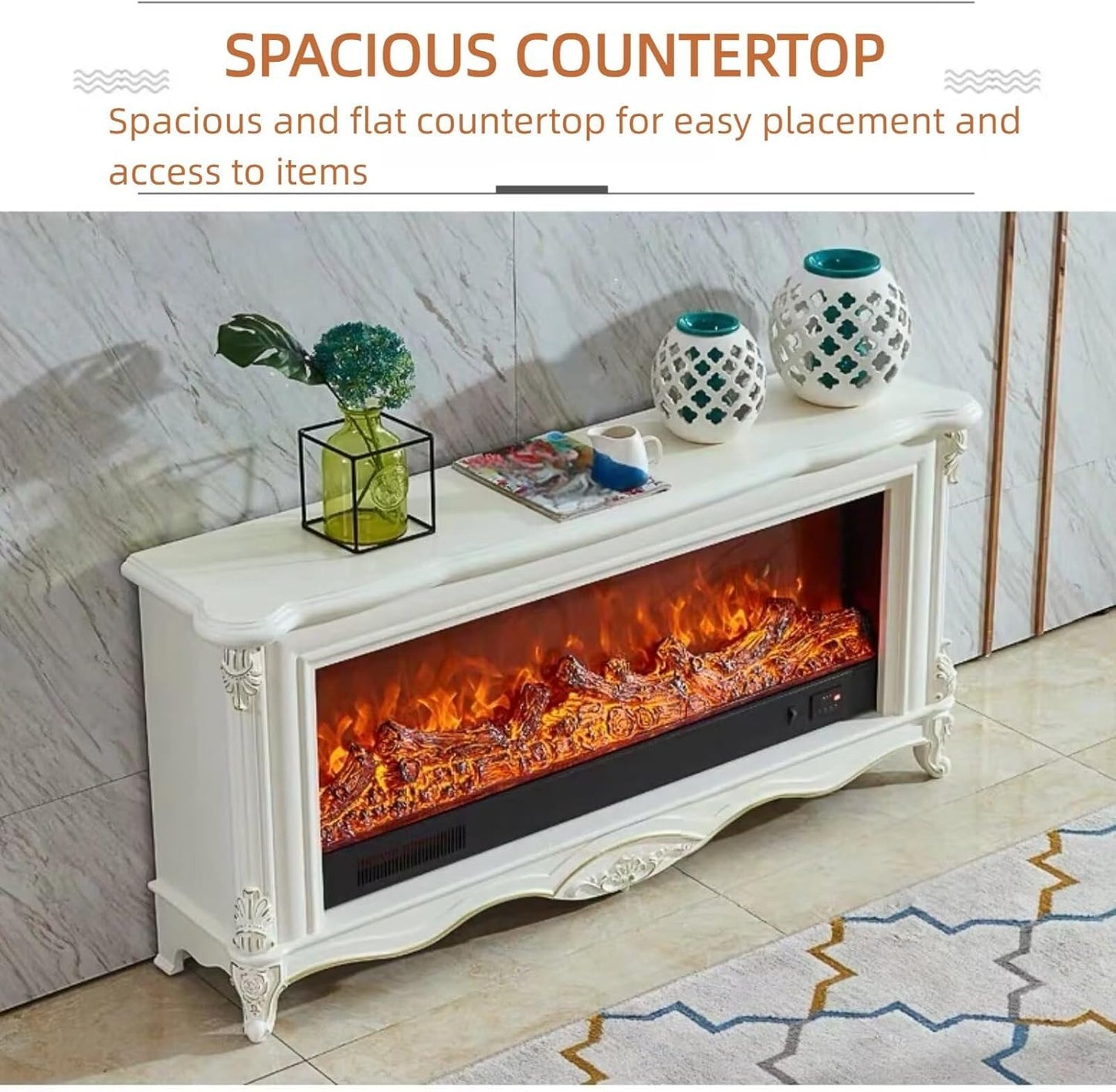 Aihm-Lon Electric Fireplace White Wavy Large TV Stand 59”