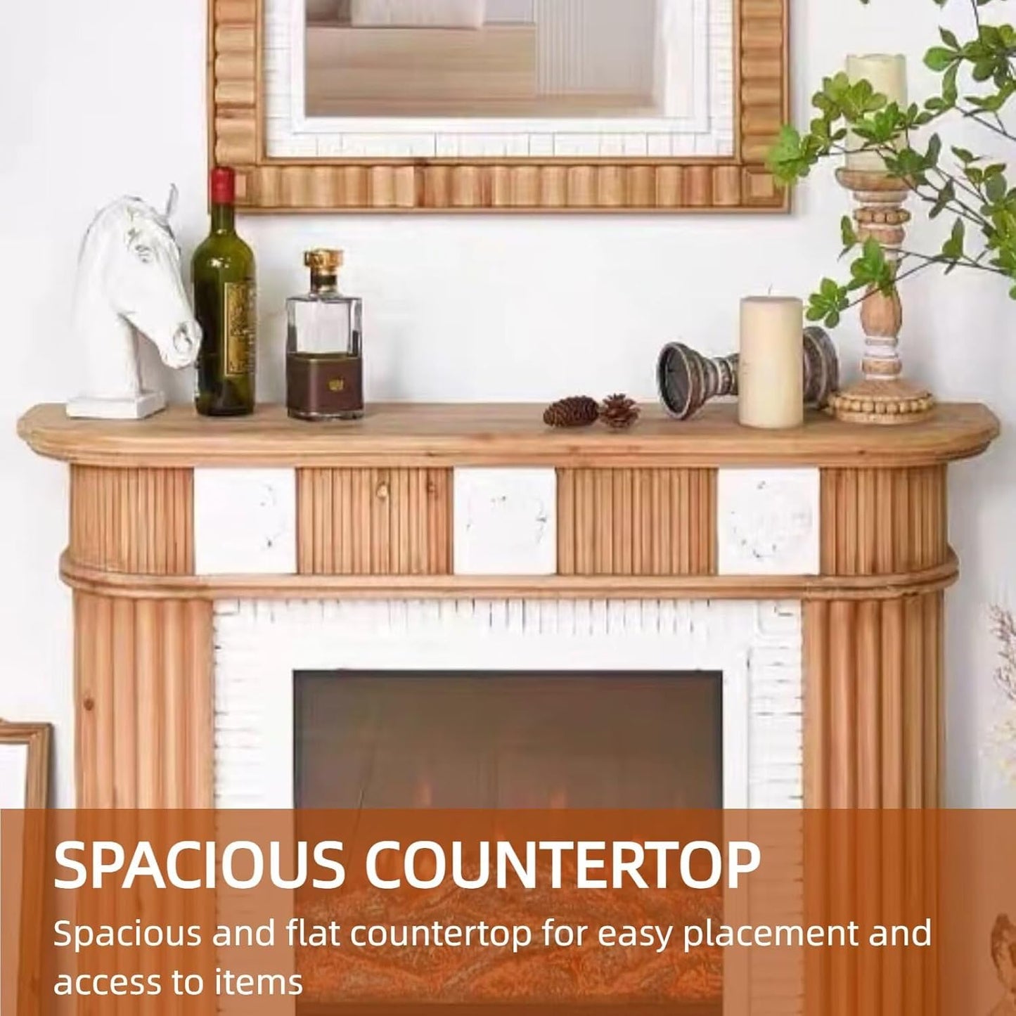 Aihm-Lon Brown Retro Electric Fireplace with Natural Texture 47”