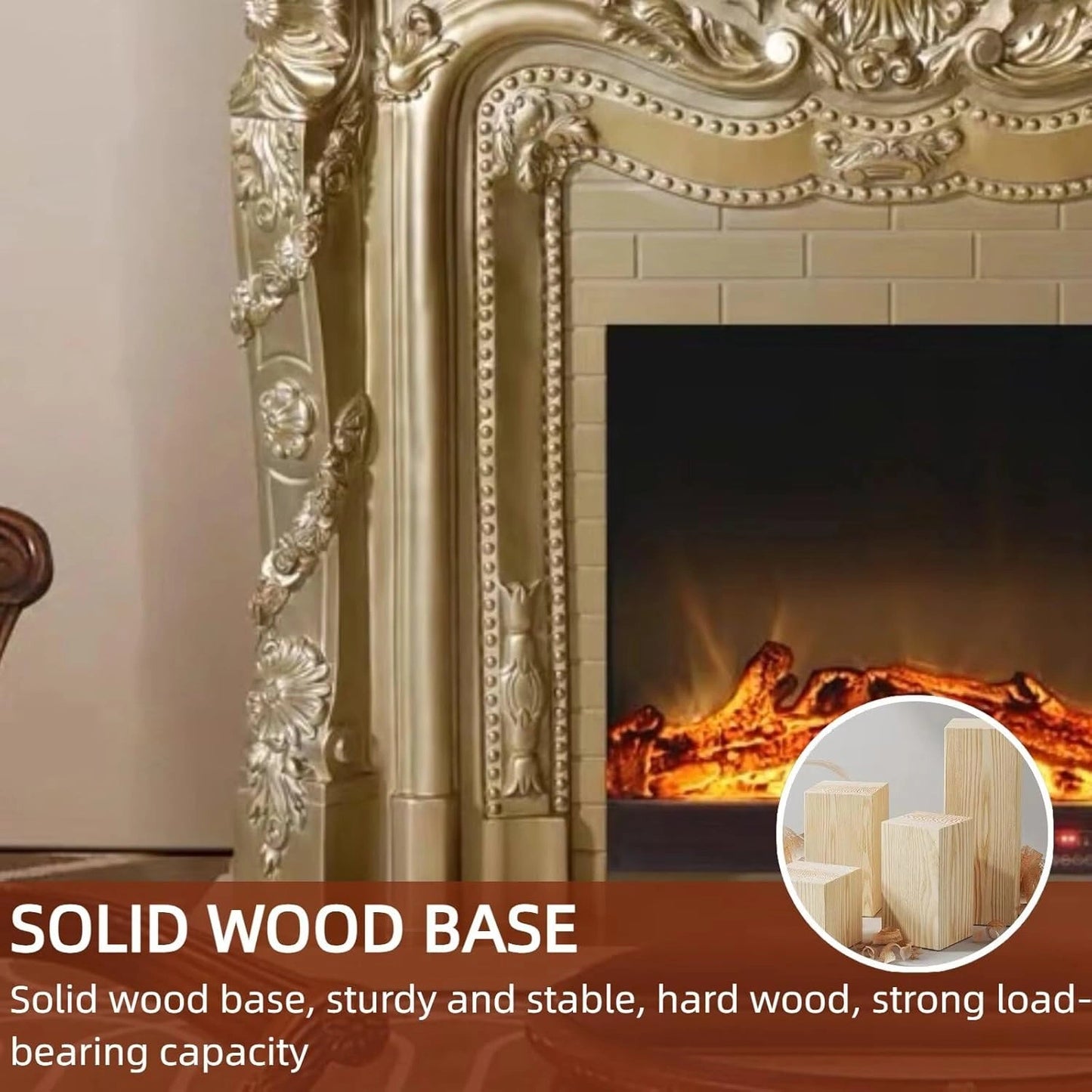 Aihm-Lon Exquisite Electric Fireplace Gold Luxury Countertop Archway 59”